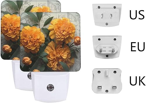 Miniatura 6 de NONHAI Paquete de 2 luces LED de noche de caléndula enchufables en la pared, lámpara de noche moderna con sensor de luz, luces nocturnas automáticas