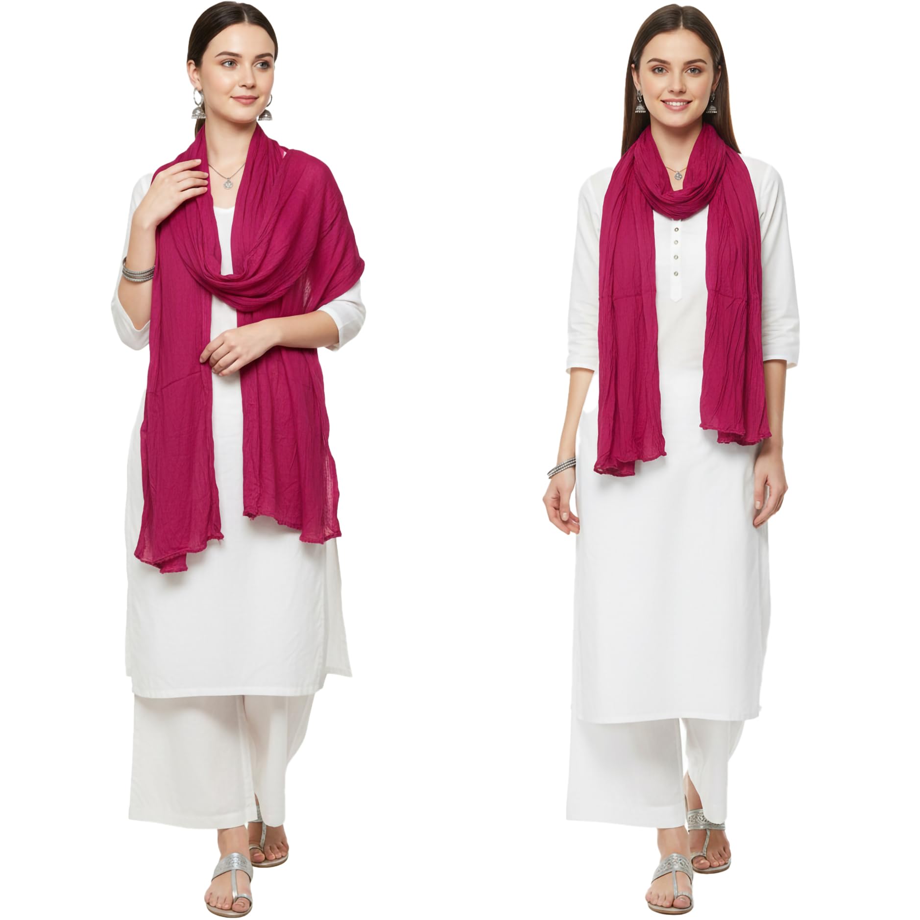 Women's 100% Pure Natural Cotton Dupatta with Pom Pom Borders, Multiple Colours, 2.25 Metres Long-picture-36