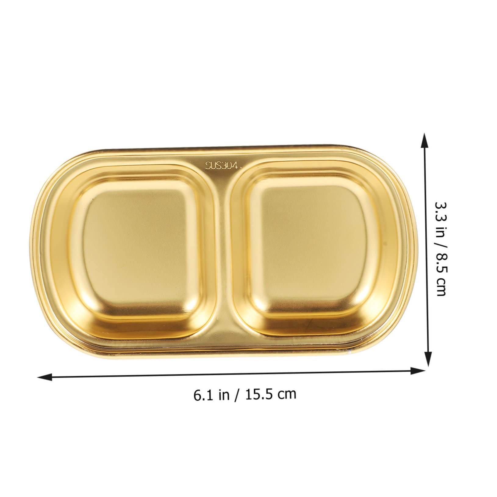 Ipetboom 2Pcs Stainless Steel Seasoning Dish with Double Compartments Appetizer Plate for Sauces Dips and Condiments for Home Restaurant BBQ and Gatherings