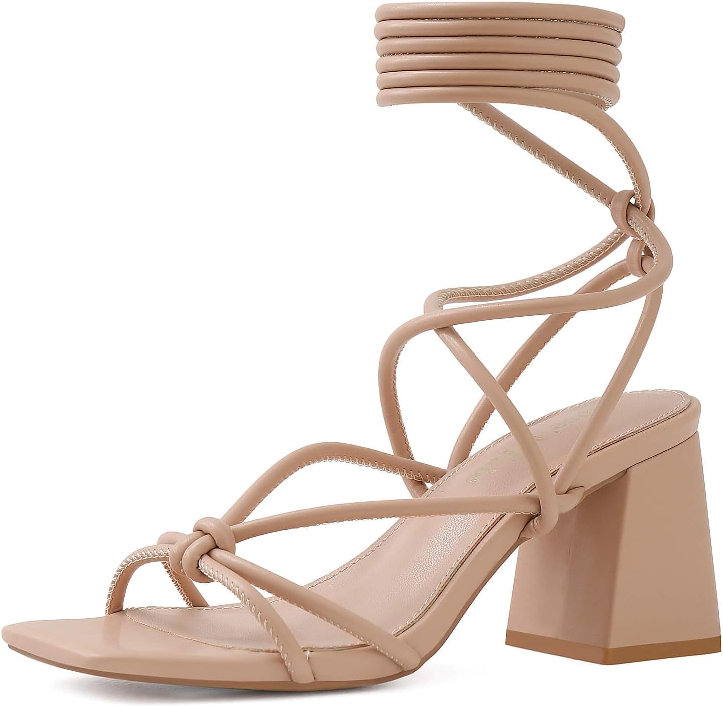 Shoe'N Tale Lace Up Heels for Women Ankle Strappy Gladiator High Heeled Sandals Chunky Block Heel Square Open Toe Criss Cross Dress Shoes