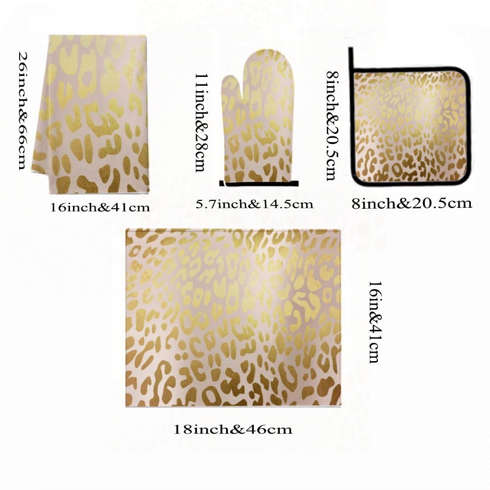 9PCS Golden Leopard Print3 Cucina Decor e Accessori Set
