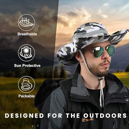 Miniatura 6 de CAMOLAND Sombrero de pesca para hombre, sombrero de ala ancha y grande con protección UV al aire libre
