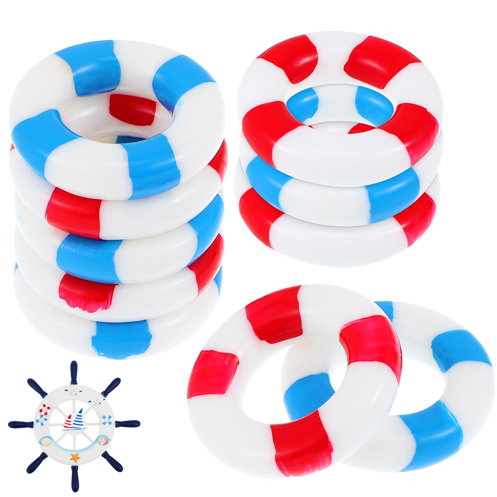 Toyvian 50 Miniature Life Rings Nautical Life Ring Decoration, Mini Mediterranean Style Life Rings for Dollhouse Wall Decoration, Micro Props, Beach