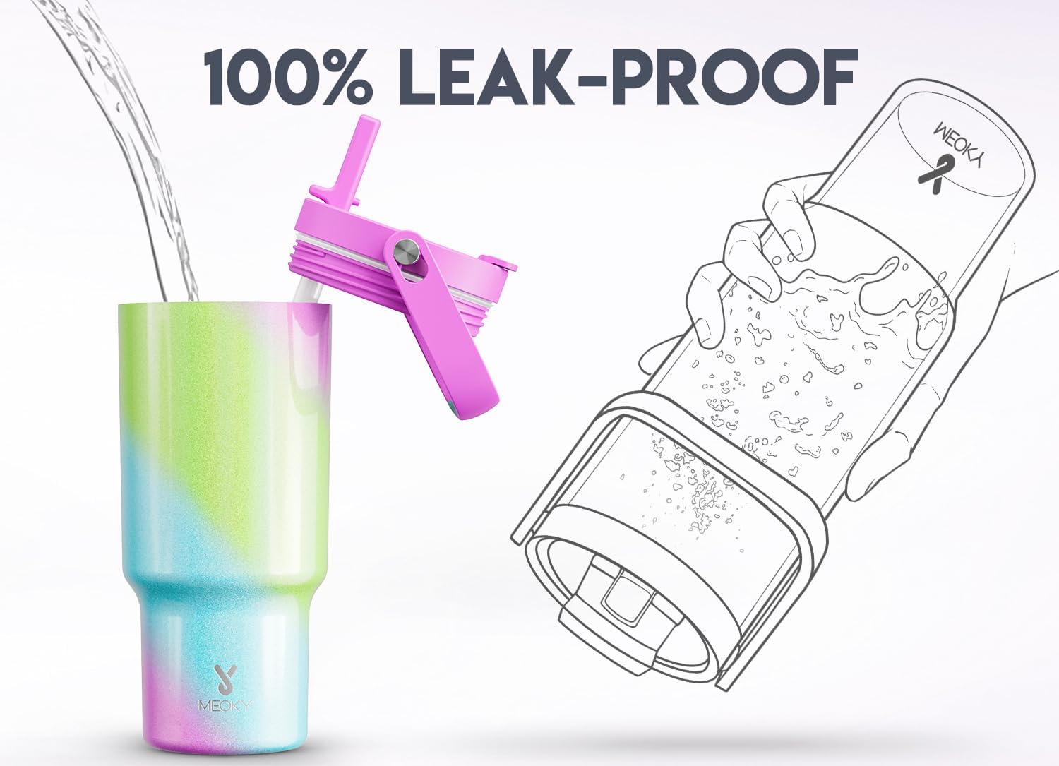 Meoky 32 oz Tumbler with Handle, Tumbler with Lid and Straw, Stainless Steel Travel Mug, 100% Leak Proof, Keeps Cold for 24 Hours, Fits in Car Cup Holder (Fairytale) - Image 3