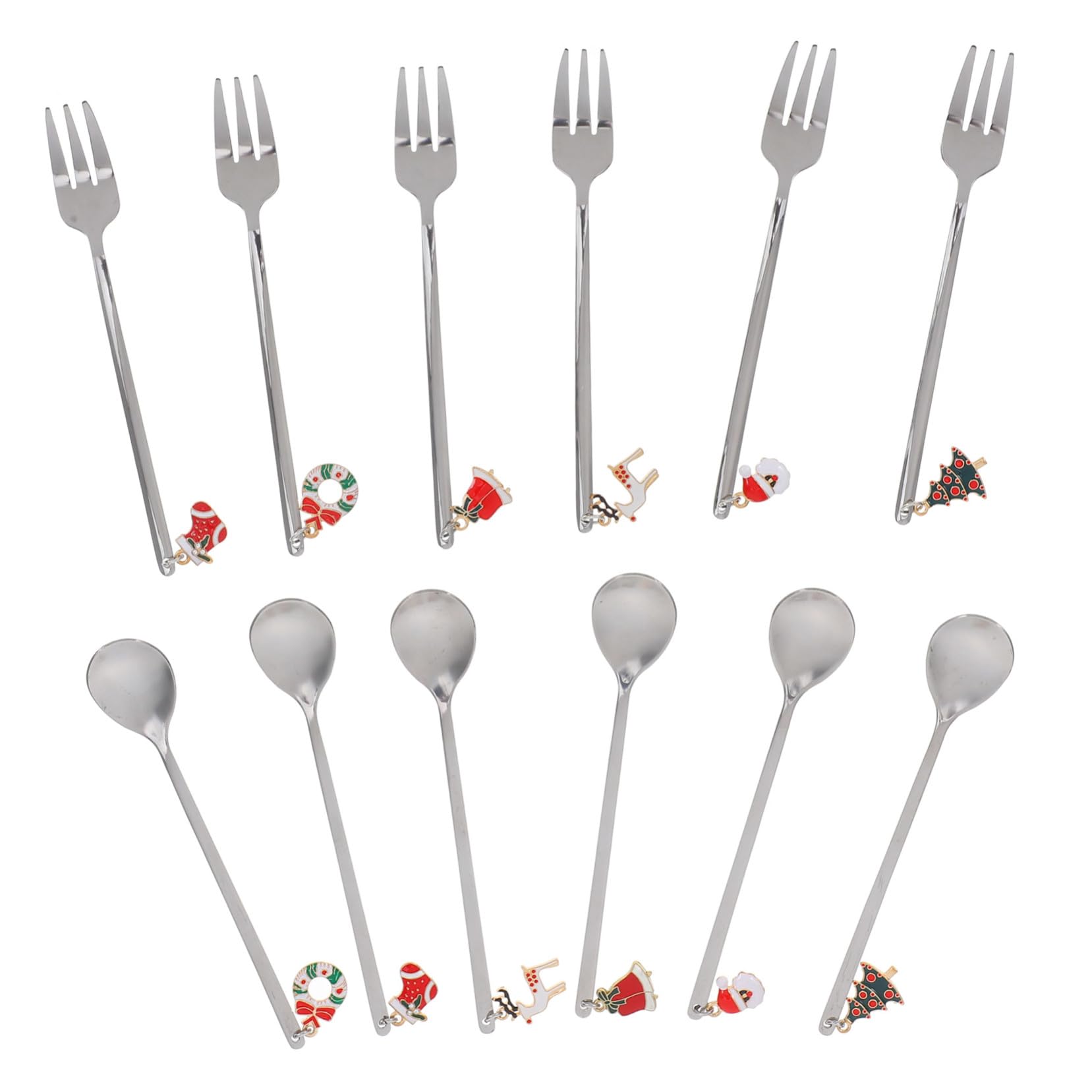 12 Piezas Cucharas de mango largo Cucharas de acero inoxidable Silver