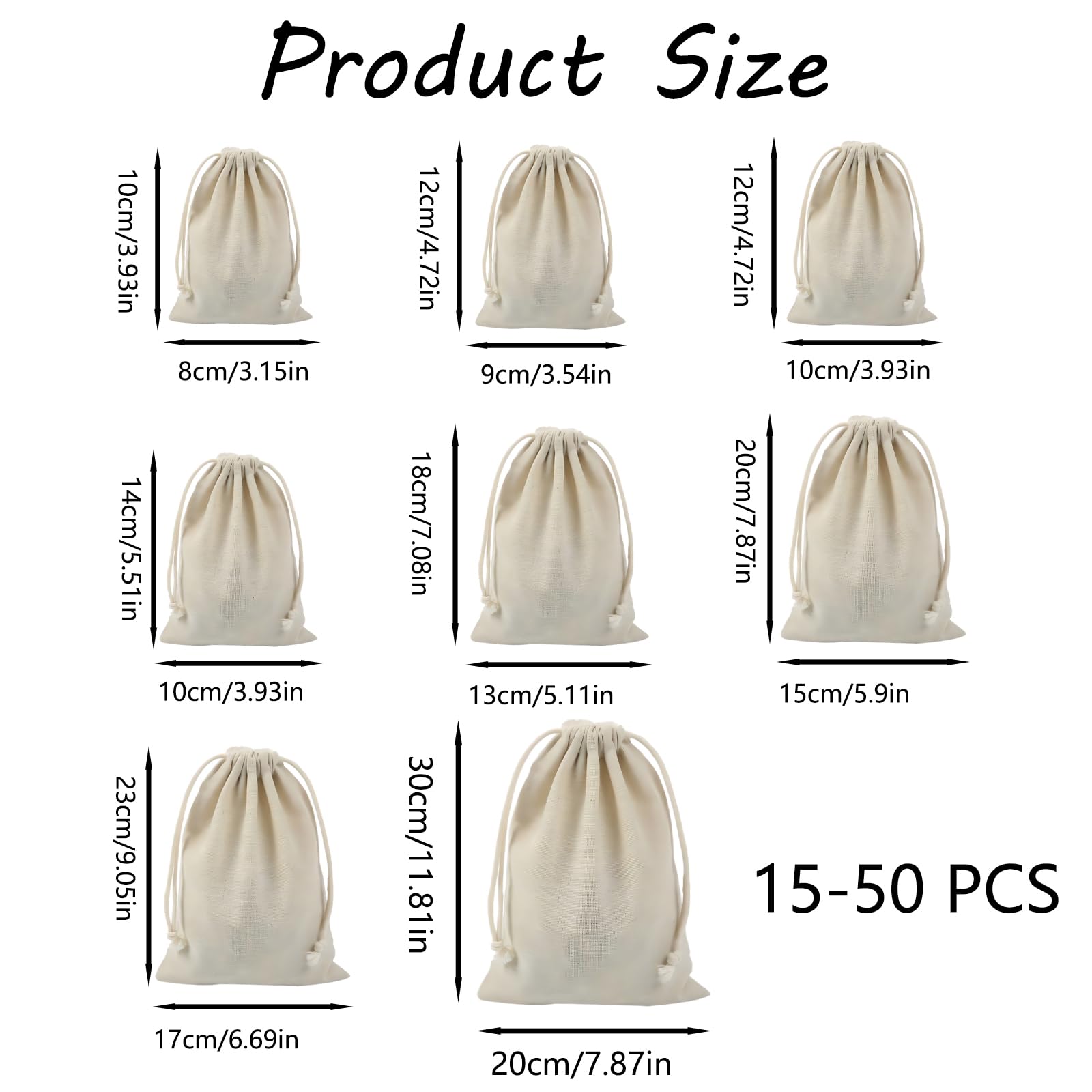 Lot de 50 sacs en coton avec cordon de serrage - Sacs en jute à remplir - Petits sacs en tissu à peindre - Sacs cadeaux réutilisables - Pour bijoux, mariage (9 x 12 cm)