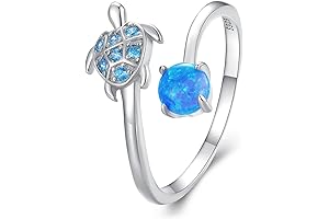 925 Sterling Silver Blue CZ Turtle Adjustable Ring Heart Cross Open Ring