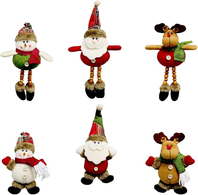 Adornos de Peluche para Árbol de Navidad CDJX, 6 Piezas de 8 Pulgadas con Figuras de Papá Noel, Muñeco de Nieve y Reno