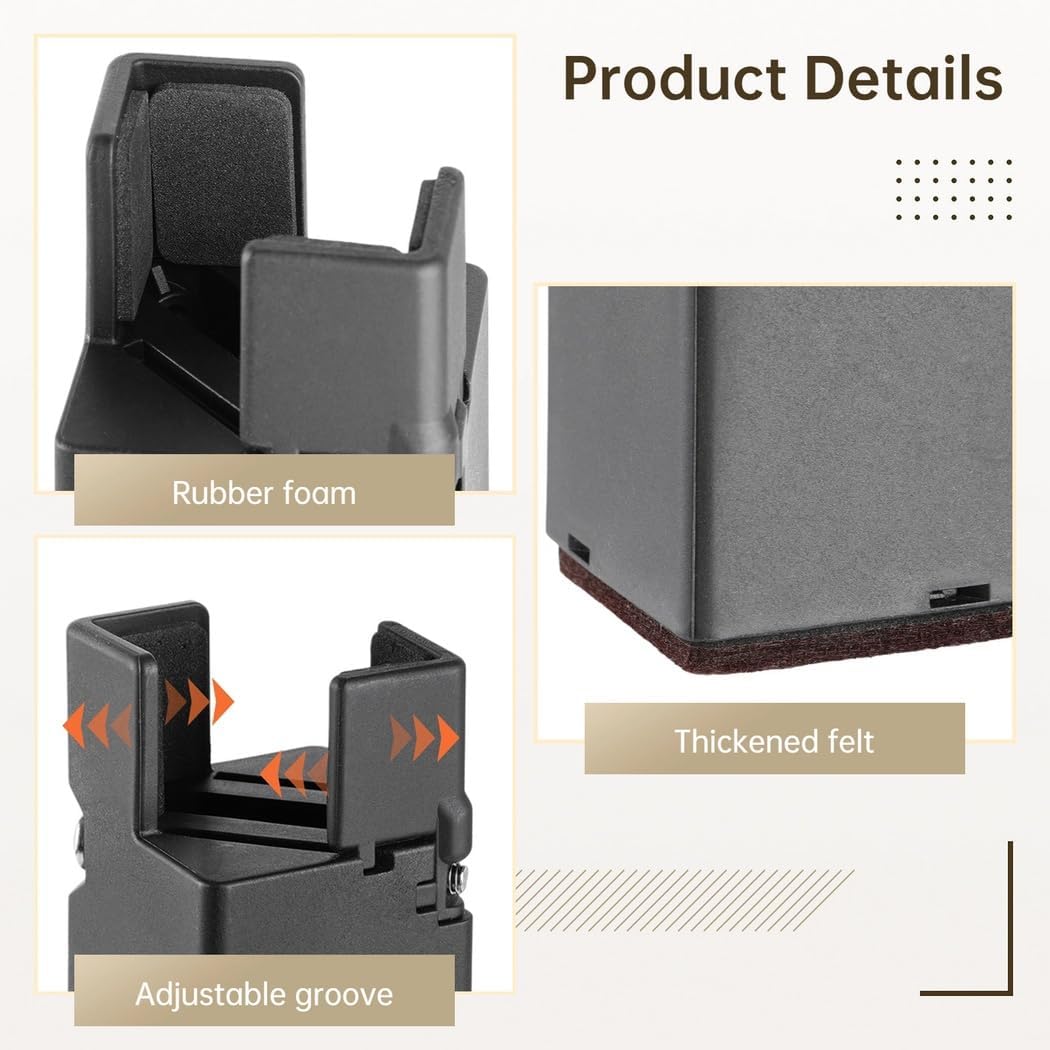 Couch Desk Table Leg Height Increasers, Adjustable Screw Clamp On Furniture Risers, Four Pieces Adjustable Bed Risers