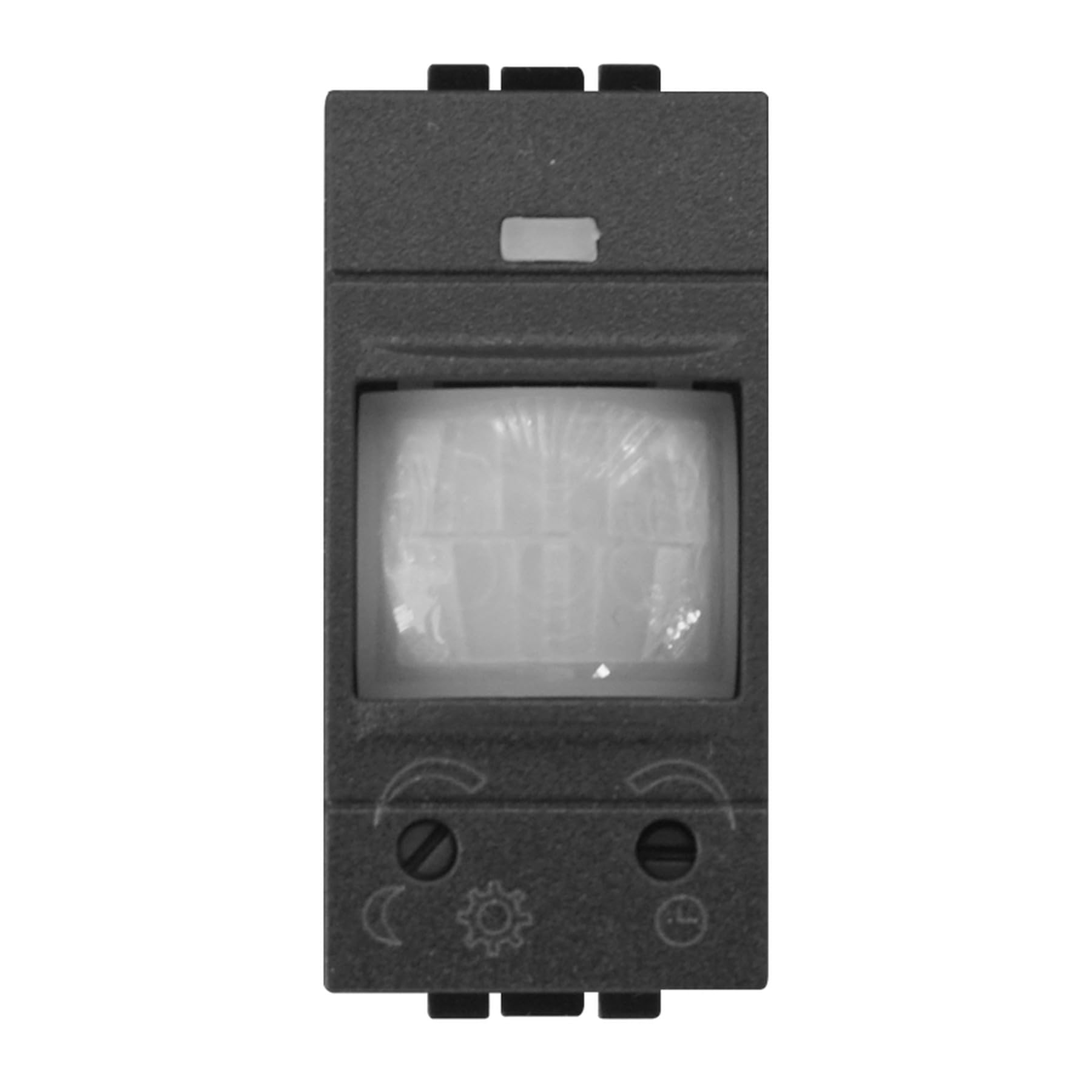 2 sensores de movimiento PIR, compatibles con BTicino Living International, color negro, empotrables para serie civil, 1 módulo, Time Lux ajustable, ángulo de detección 120°