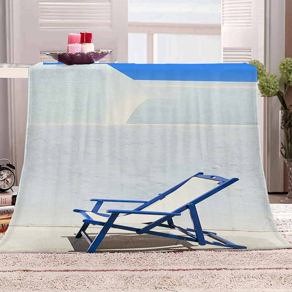 Couverture Polaire en Flanelle Bleue De Plage 150x200cm pour Toutes Saisons
