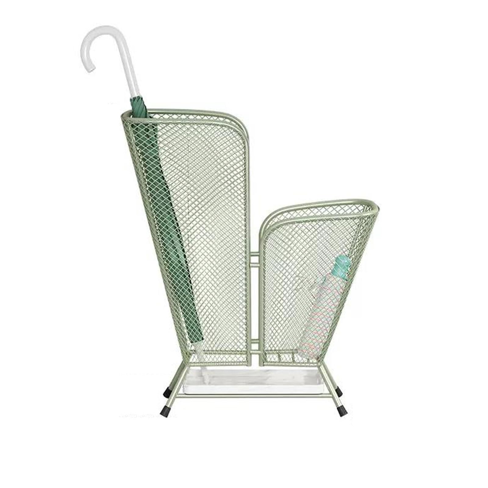 Lizhuzhuzs28 Freestanding Metal Umbrella Storage Rack Stand, Household Commercial Indoor, Bucket Holder With Marble Drip Tray,Double Layer Office(Green)