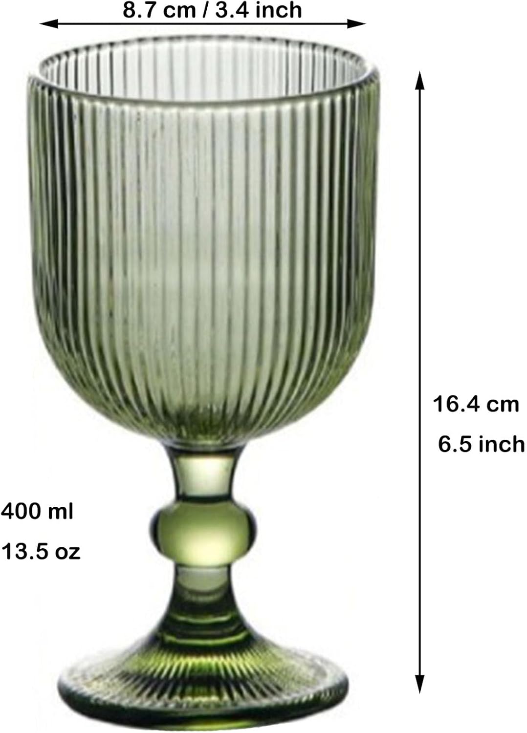 Green Drinking Glasses set of 6 Big Wine Goblets Vintage Colored Glassware 13 oz for Wedding Party Bar Vertical Line Embossed Pattern Stemmed Cups 400ml - Image 5