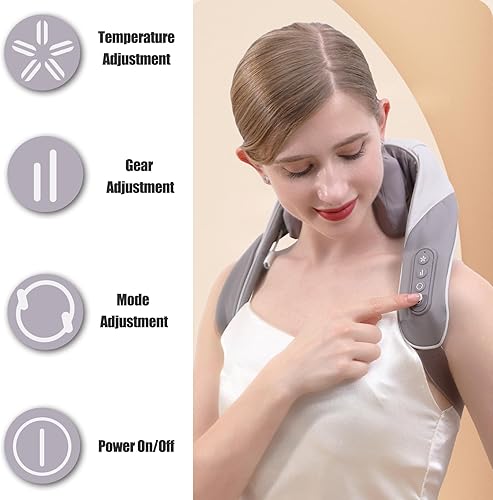 Miniatura 5 de Masajeador de cuello, masajeador Shiatsu de espalda y cuello con calor, masajeador eléctrico de hombros y cervical, almohada de masaje para cuello,