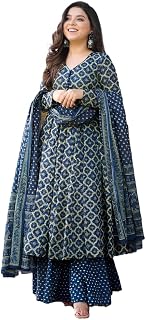 Perabin Women's Anarkali Rayon Printed Kurti with Pant and Cotton Blend Dupatta Set (ARD-2046) Price In India