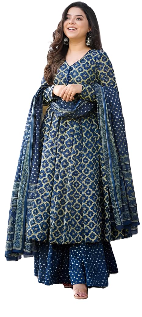 Perabin Women’s Anarkali Rayon Printed Kurti with Pant and Cotton Blend Dupatta Set (ARD-2046)