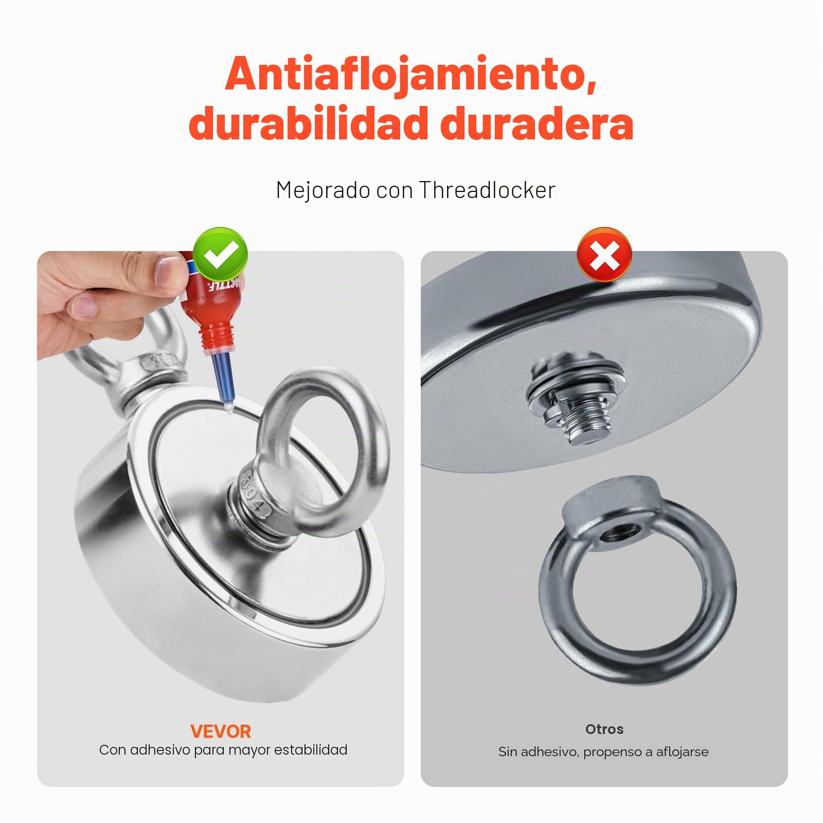 VEVOR Kit de Pesca con Imán de Doble Cara Fuerza de Tracción de 771 kg Kit de Pesca con Imán de Neodimio de Tierras Raras con Gancho de Agarre, Cuerda Resistente, Guantes y Perno de Ojo, Rojo