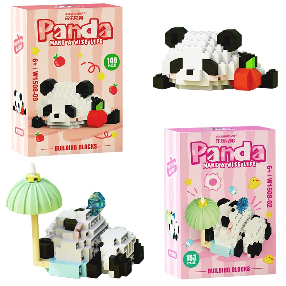 Panda Building Blocks Anime Model Micro Blocks 3D Puzzle Micro Brick Figures Toys Plastic Model Kits Micro Building Block Puzzle Children DIY Block 2PCS(A)