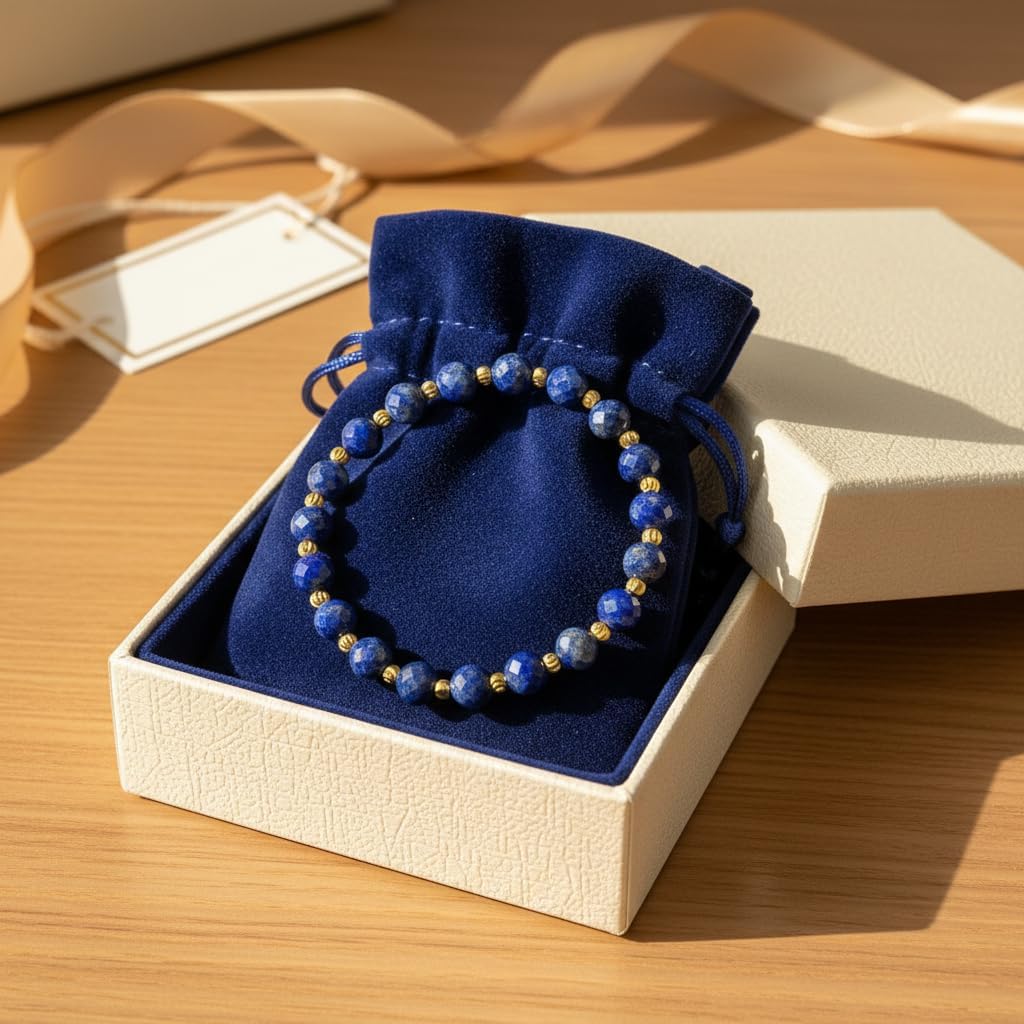 Lapis Lazuli Healing Bracelet – Real Crystal Beads for Stress Relief, Meditation & Chakra Balance – Natural Gemstone Jewelry Gift for Women & Men, Adjustable with Gift Box - Image 4