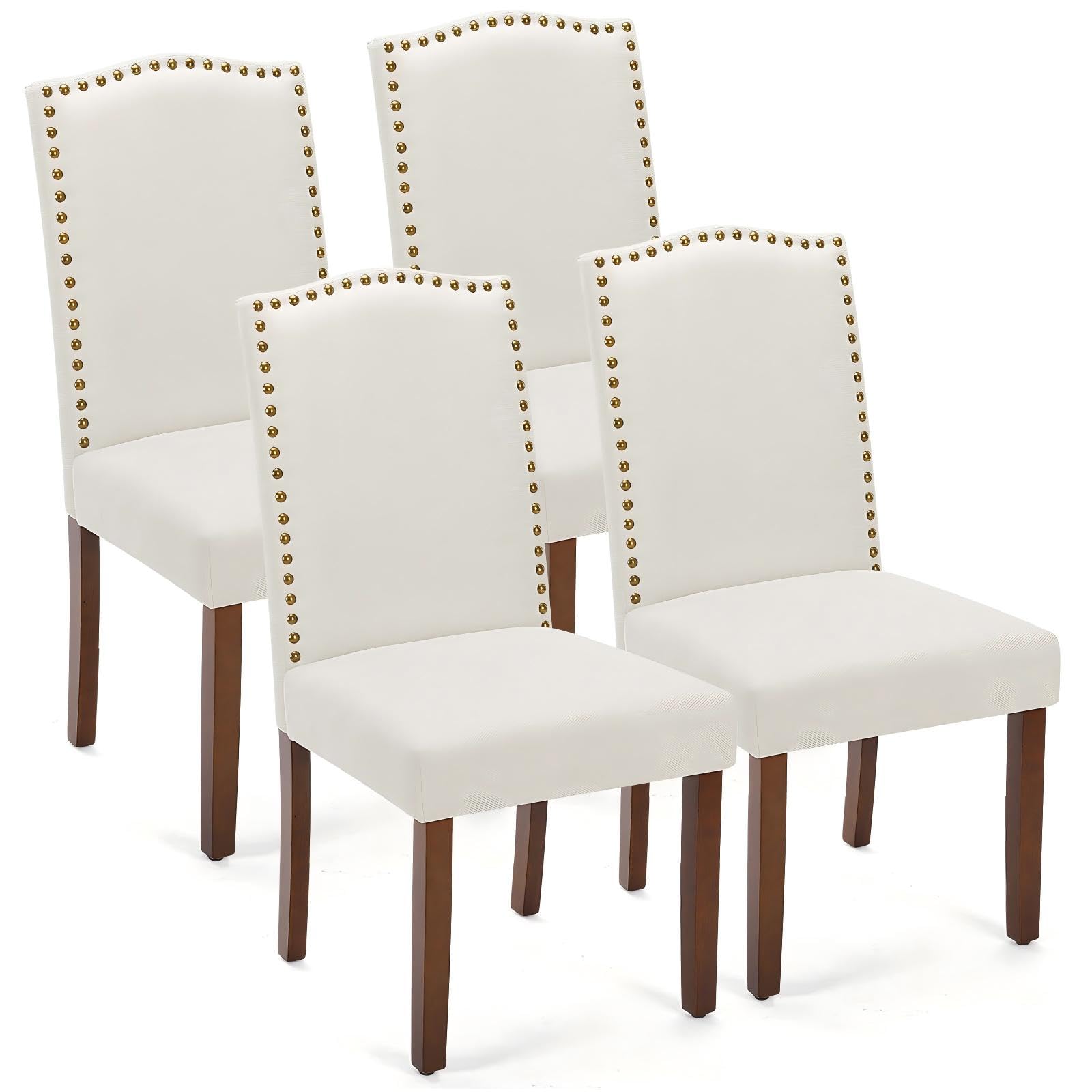 DUMOS Dining Chairs Set of 4, Farmhouse Fabric Upholstered Kitchen Chairs with Wooden Legs and Padded Seat, Modern Accent Chair for Dining Room,