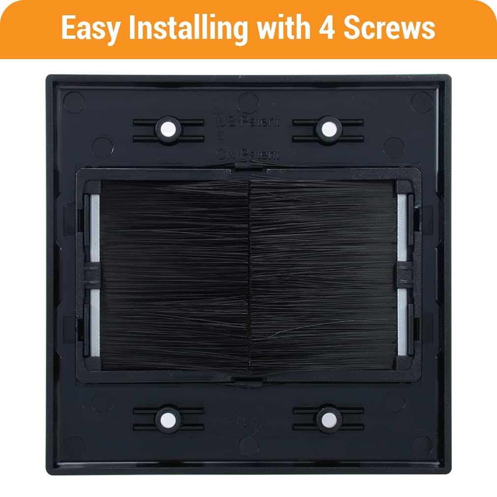 BLACK 2 GANG BRUSH FACEPLATE CABLE ENTRY DOUBLE SOCKET WALL FACE PLATE SIZE