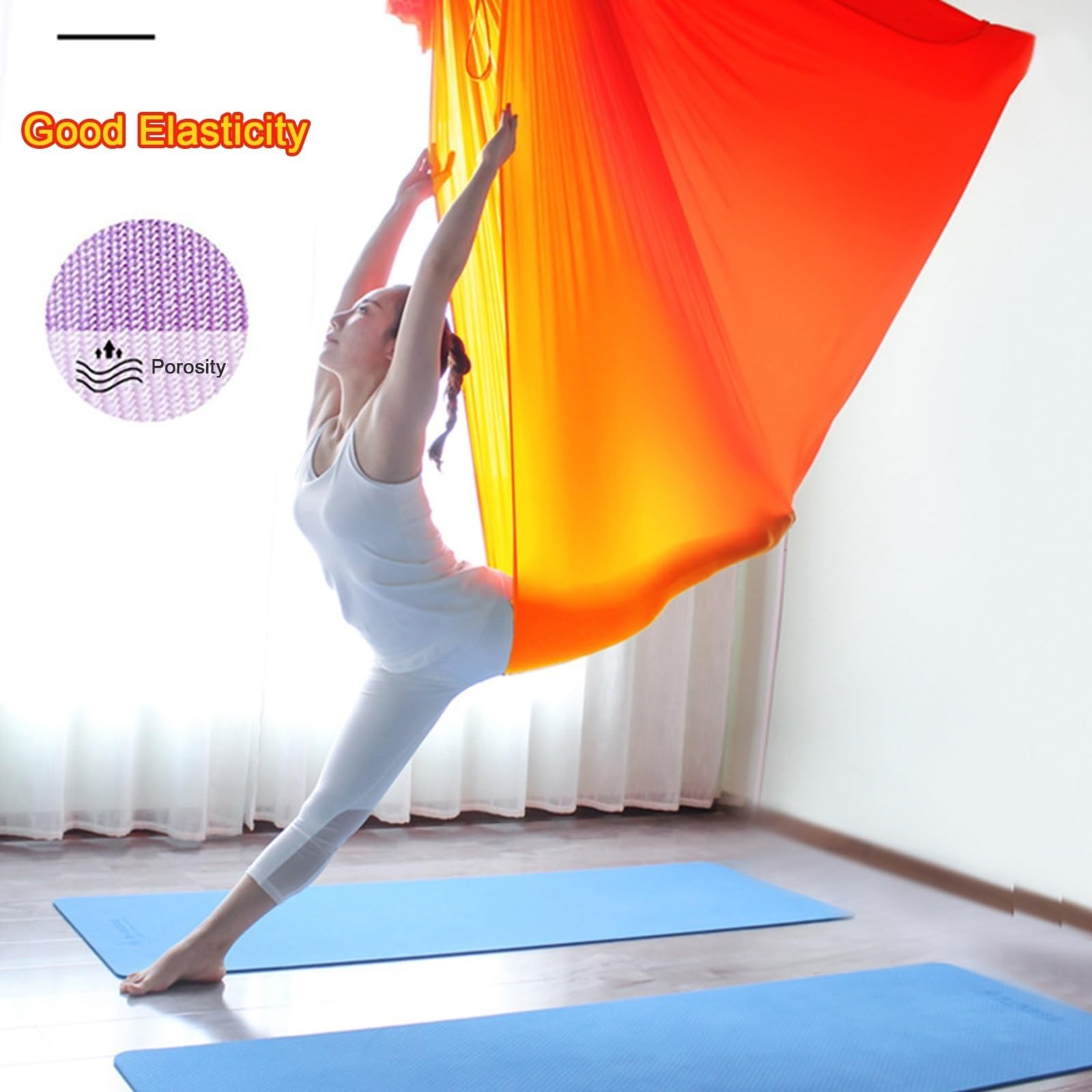 Generisch Aerial Yogatuch Hängematte, Vertikaltuch, Trapez Schaukel, Yogatuch zum Aufhängen, Aerial Silks, Akrobatik Tuch, Yoga Schaukel Hochelastischer Stretching Band(5M*2.8M)(Farbe A)