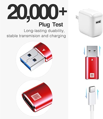 Miniatura 5 de ANDTOBO 10Gbps Adaptador USB C hembra a USB macho, USB 3.1 A a USB C Adaptador SuperSpeed Data Sync- Rojo