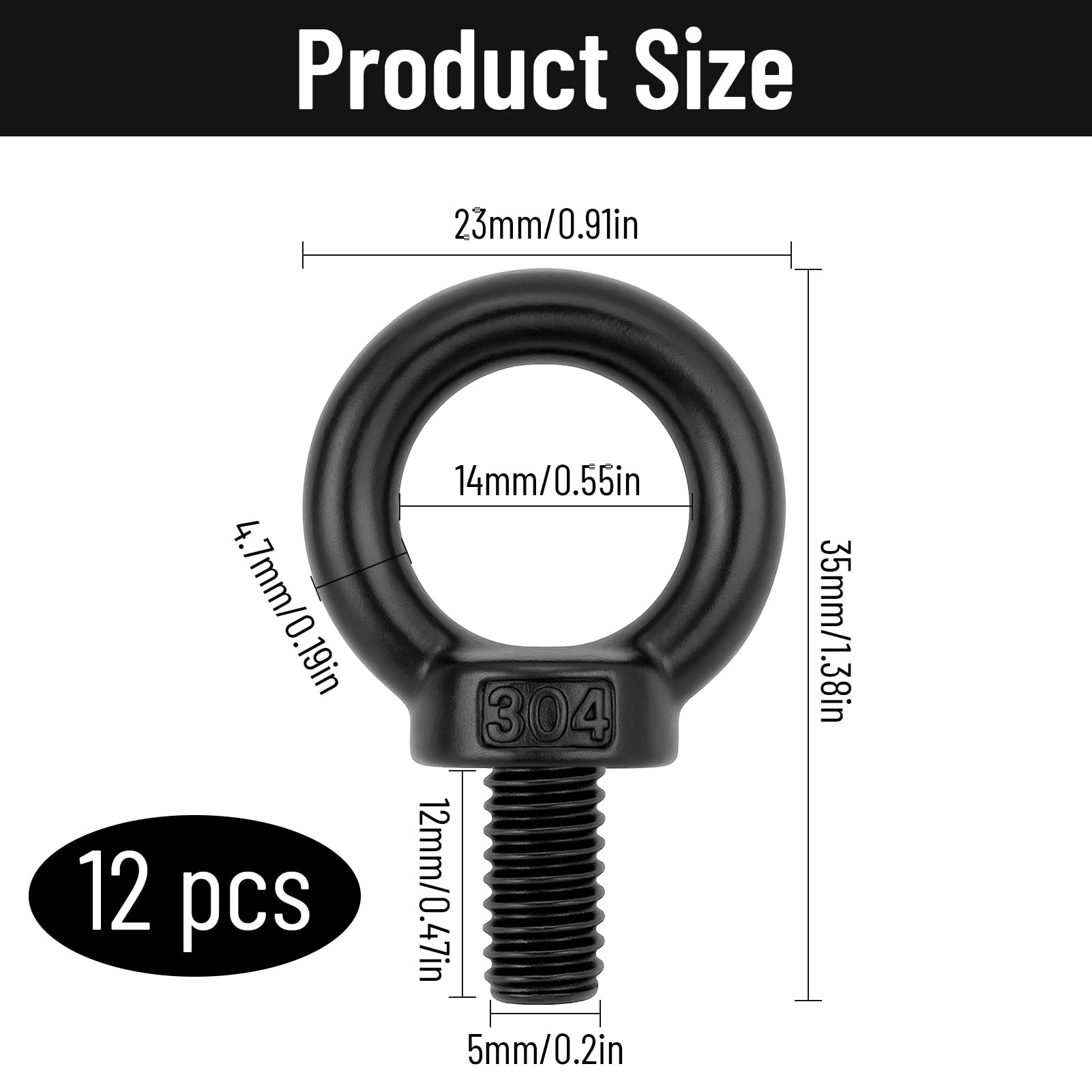 12 viti ad anello M5 x 12 in acciaio inox, vite ad occhiello, dado ad anello, vite con filettatura, dado ad anello, per fissaggio e montaggio