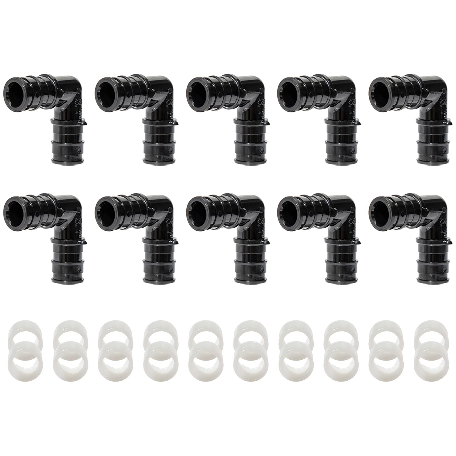 LIONMAX Expansion Elbow 1/2 Inch, Poly Pex A Expansion Fittings, 1/2" 90 Degree Elbow (10pcs) with Expansion Rings/Sleeves (20pcs), for Plumbing Pipe, Lead Free
