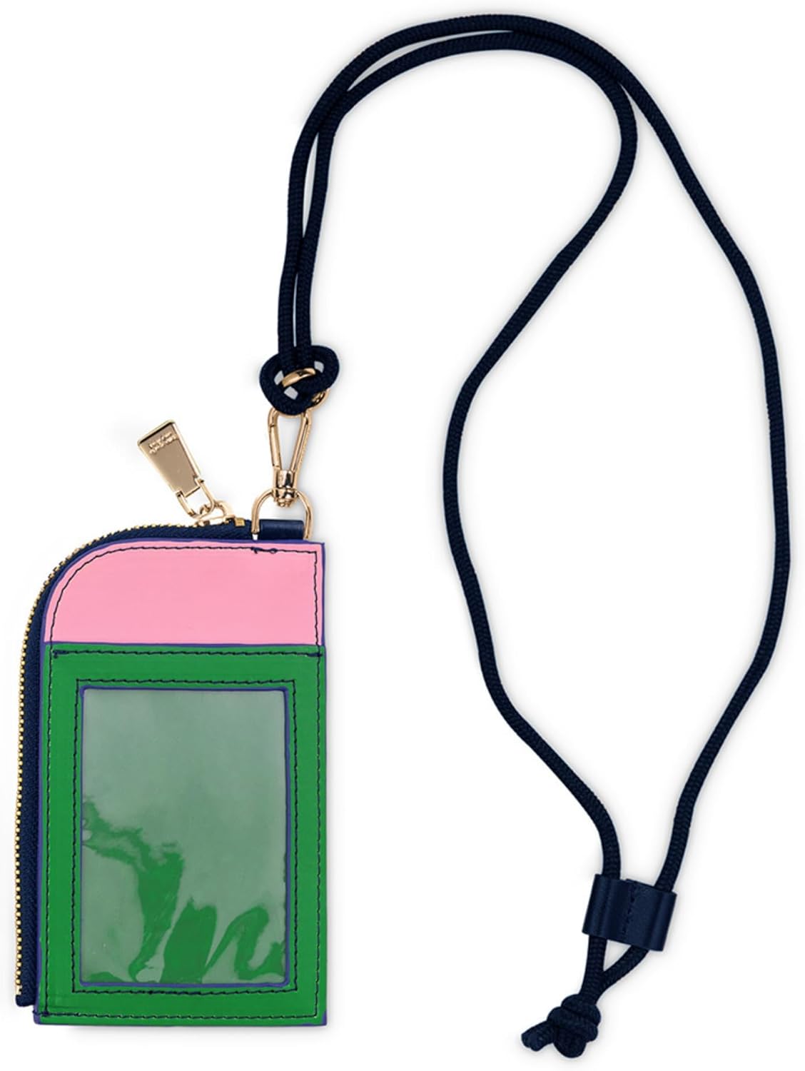 kate spade new york ID Badge Holder with Lanyard, Vegan Leather Slim Card Wallet with Zipper, Name Tag Case for Work, School, or Travel (Colorblock)
