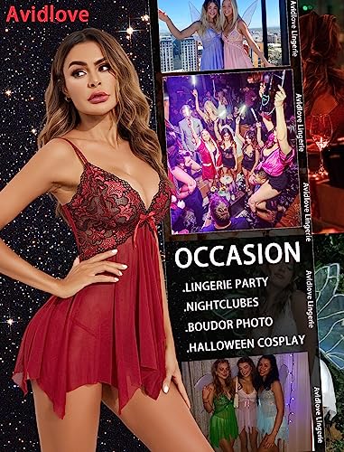 image for Avidlove Red Lingerie For Women Lace Chemise Lingerie Sheer Babydoll S