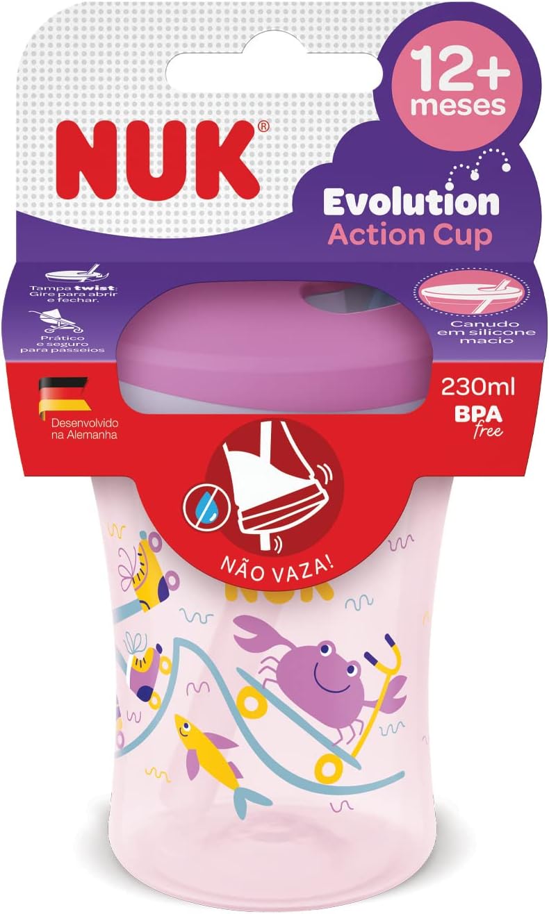 NUK Copo Action Evolution Com Canudo 230 Ml Girl - Roxa