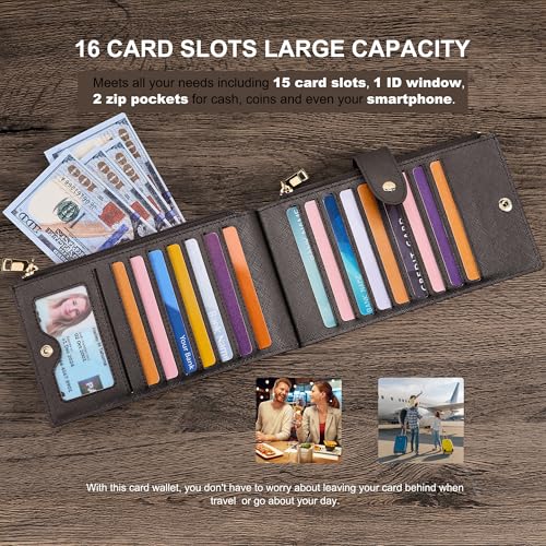 Image of Travelambo RFID Wallet Women Large Size Bifold Multi Card Wallet Case with Zipper Pocke Credit Card Holder for Women