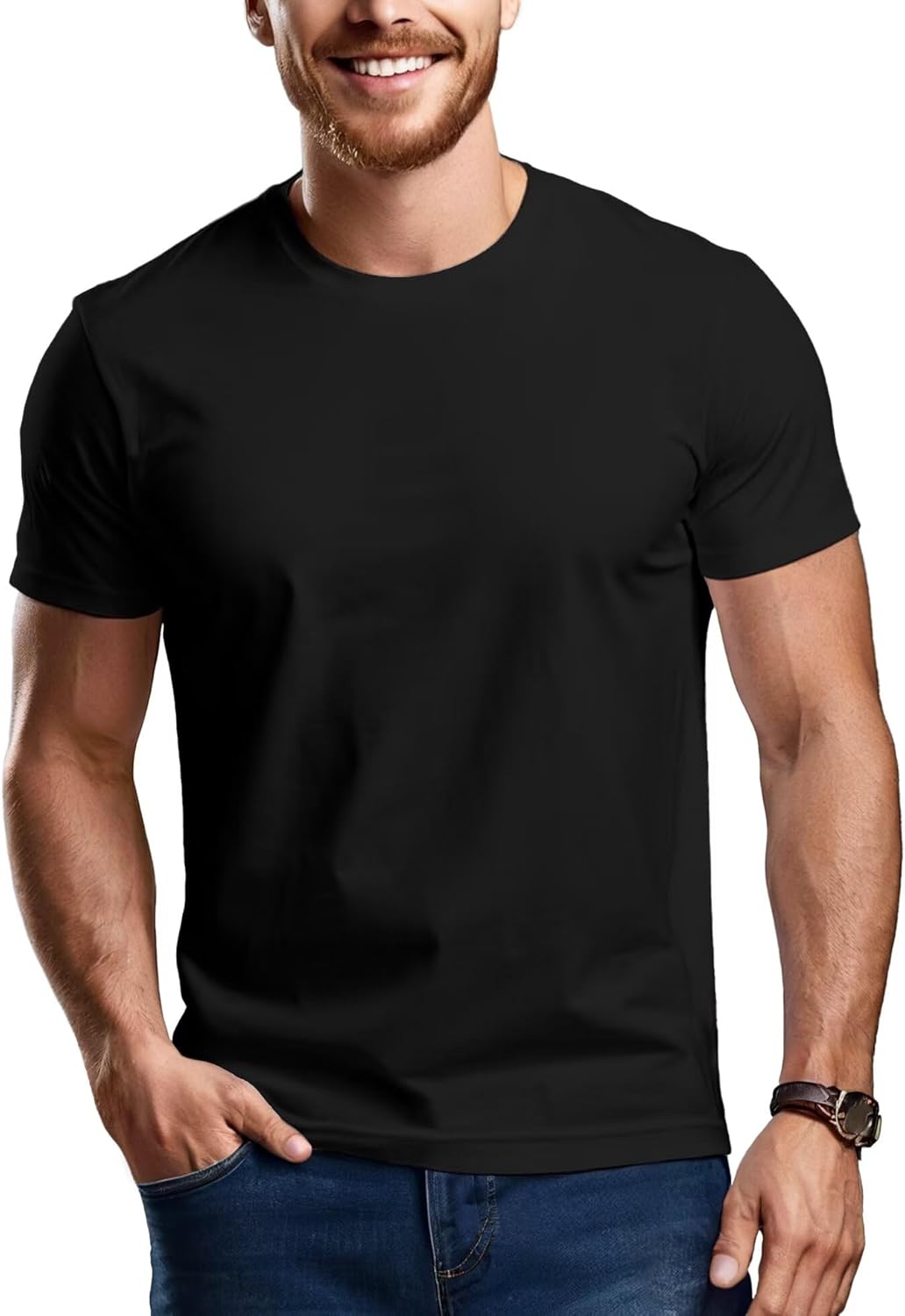 Mens Crewneck Tshirt Plain, Relaxed Fitted Basic T Shirts - Image 6