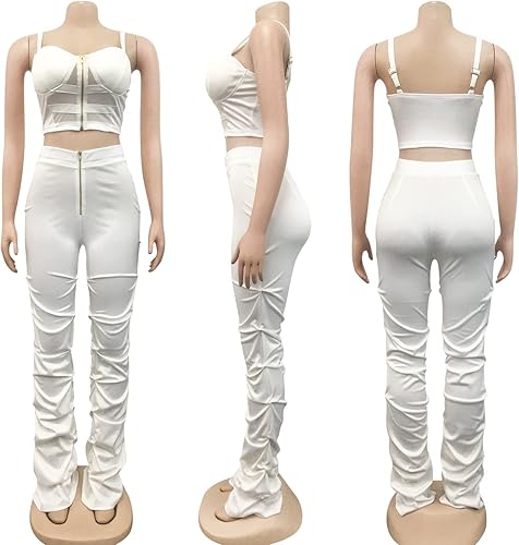 Miniatura 5 de Zoctuo - Overol sexy para mujer, sin mangas, con cuello halter, para fiesta, club, conjunto de 2 piezas, tiro alto, pantalones huecos