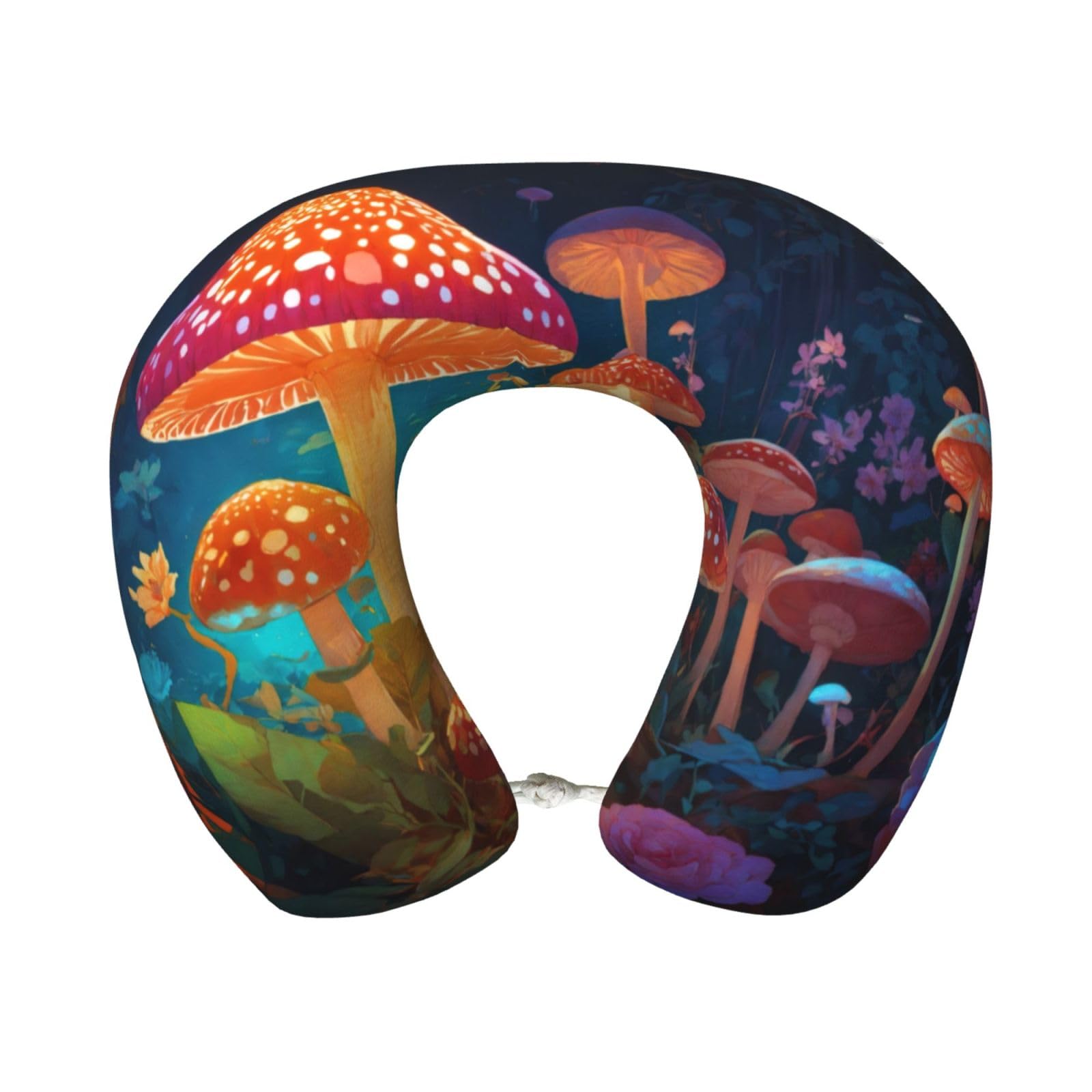 XingFox Mushroom Print Custom U-Shaped Travel Pillow,Memory Foam Cervical Neck Pillow,for Napping,Plane,Car,Home,Office
