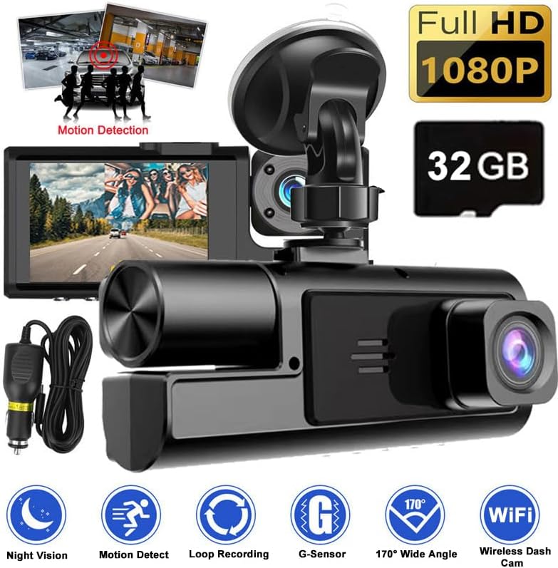 WiFi 1080P Dual Dash Camera for Car Front and Inside Dashcam Car Security Video Recorder,170°Wide Angle Vehicle Cam,WDR,G-Sensor,Loop Recording,Night Vision (WiFi Dual Dash Cam with 32G Card)