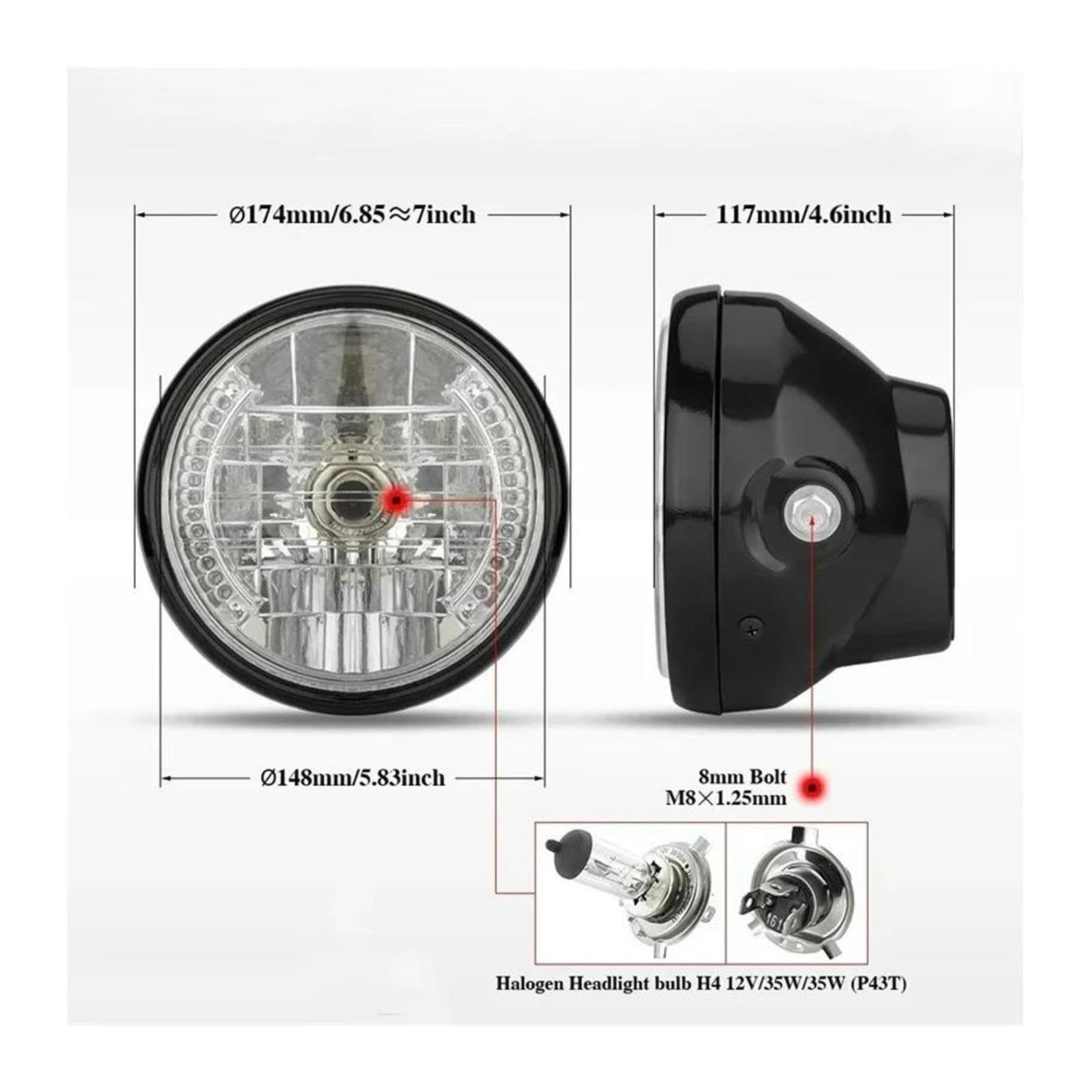 Uniwersalny reflektor motocyklowy halogenowy 7 cali 35W H4