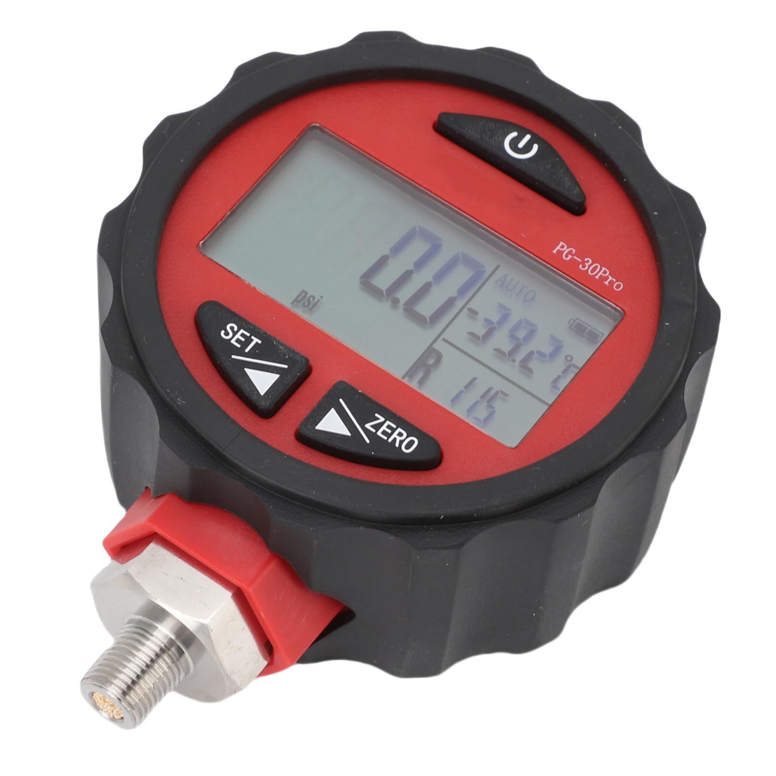 Probador de presión digital 1/8 NPT Pantalla LCD de alta precisión Rojo 14.5 a 800psi 0.1 a 5.5MPa ±0.5% FS Alerta de sobrecarga para HVAC Automotriz Industrial ABS Aleación de