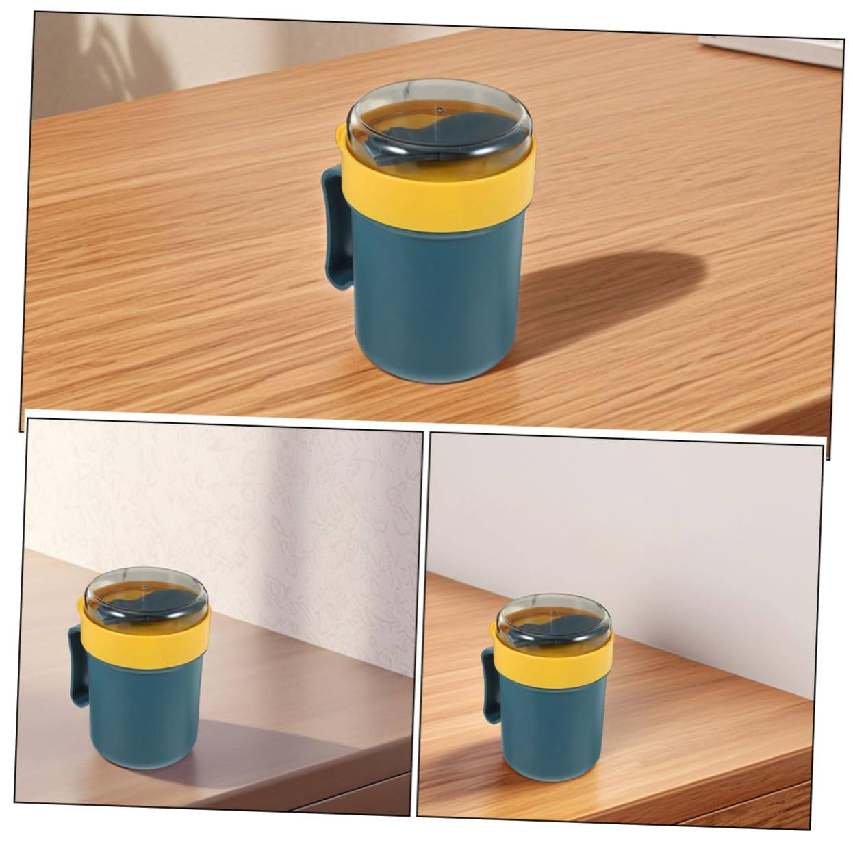 Ciotole da Zuppa con Coperchio e Cucchiaio, Contenitori per Alimenti Caldi da Viaggio, Tazze per Microonde 500ml, Set 3 Pezzi Colore Blu, Adatte per Zuppe, Cereali e Colazione