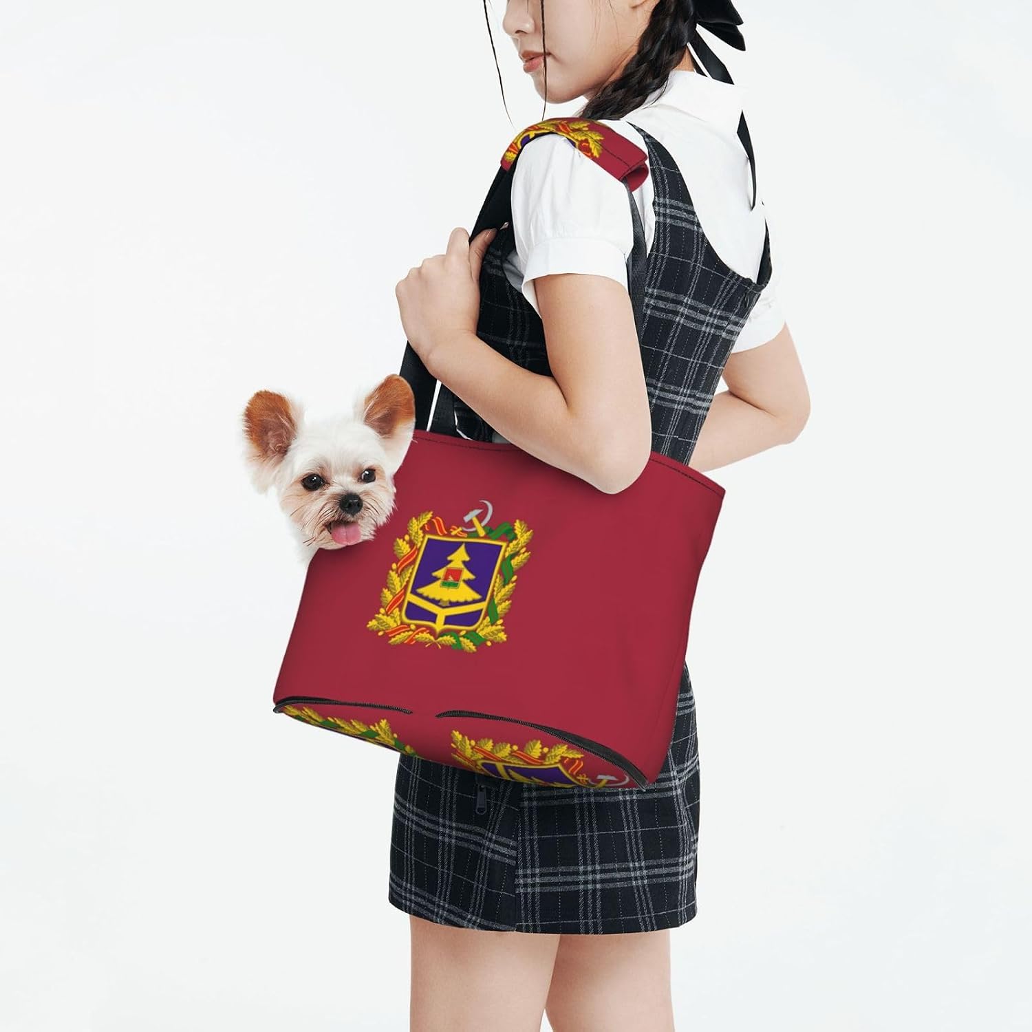 Flag of Bryansk Pet Tote Bag for Small Dogs and Cats, Travel Shoulder Carrier, Black, 15.2 x 10.4 x 7.5 Inches, Polyester, with Adjustable Shoulder Strap image 3