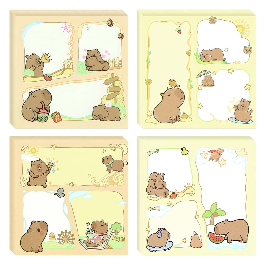 400Pcs Capybara Sticky Notes, Kawaii Shy Little Capybara Sticky Tabs, Self-Stick Pads, Cute Memo Notes