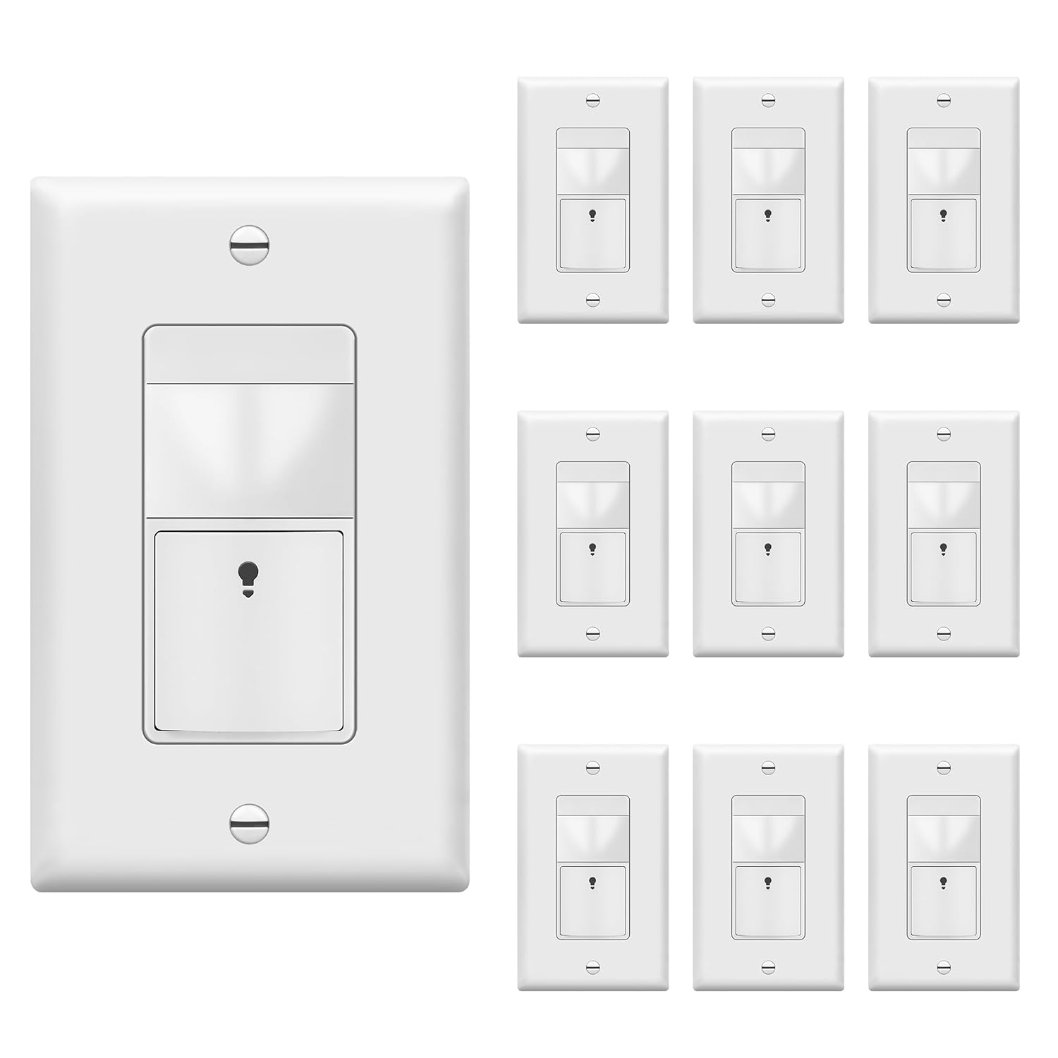 TOPGREENER PIR Motion Sensor Light Switch, Occupancy & Vacancy Motion Sensor Switch, 𝐎𝐩𝐞𝐫𝐚𝐛𝐥𝐞 𝐖𝐢𝐭𝐡𝐨𝐮𝐭 𝐆𝐫𝐨𝐮𝐧𝐝 𝐖𝐢𝐫𝐞, No Neutral Wire, Single Pole, TDOS5-HL-W-10PCS, White