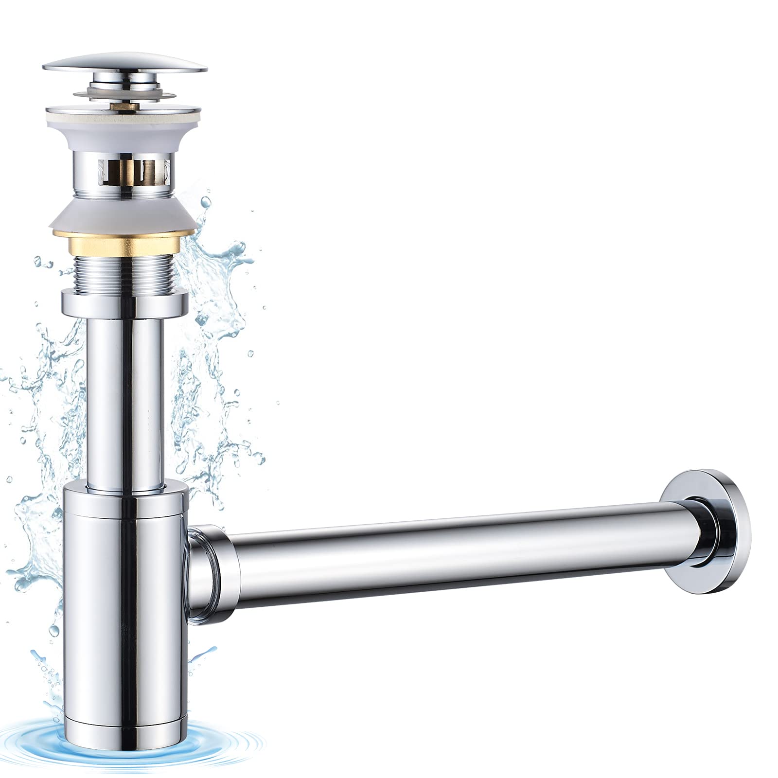 Sifón para lavabo con rebosadero y válvula de desagüe cromado