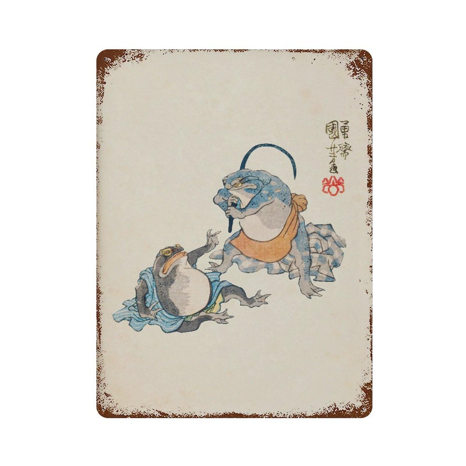 xiaoxiaoshen Vintage Japanese Frog Wabi Sabi Asian Wall Decor Art Metal Tin Poster Modern Home Decor Art Home Bar Shop Decorations Vintage Sign 40x30cm