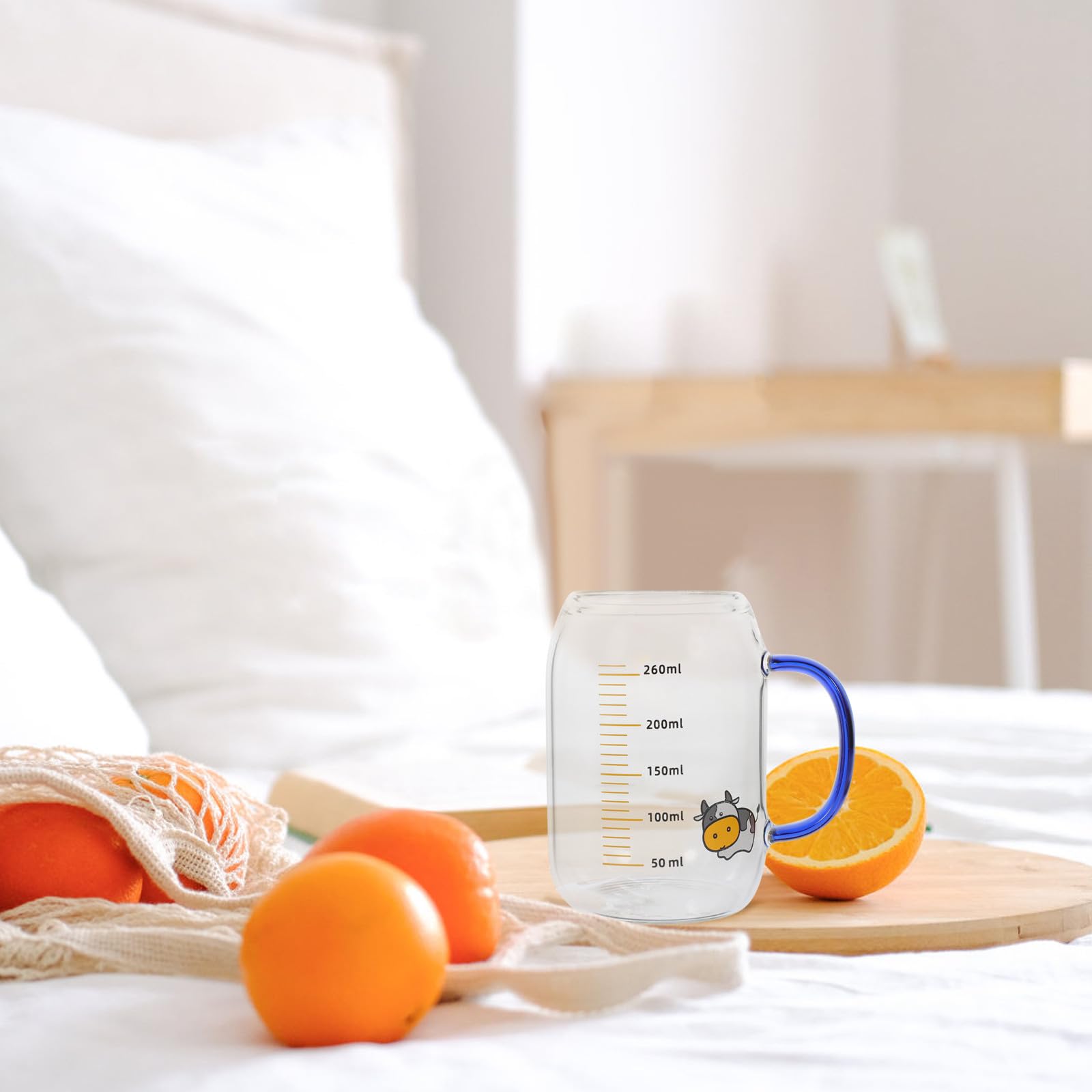 Taza de Leche a Escala 260ml de Vidrio Azul Mango, 2 Piezas
