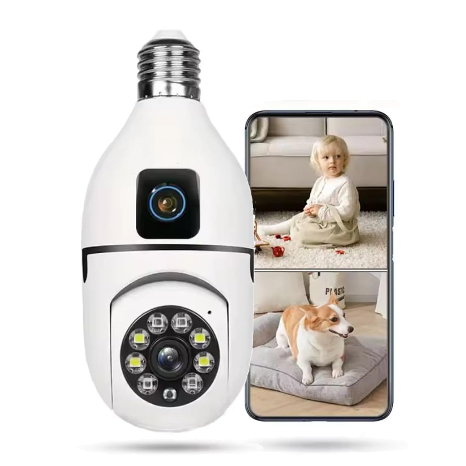 Light Bulb Security Camera, Dual Lens, WiFi, Night Vision 5+5 MP WiFi Wireless Bulb Cam 2-in-1 Live View, Bullet+PTZ Control, Two Way Audio, AI Human Detection-image-46