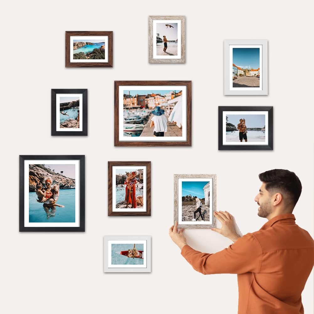 Giftgarden 10er Set Bilderrahmen für mehrere Größen Fotos mit Matte, mehrfarbig