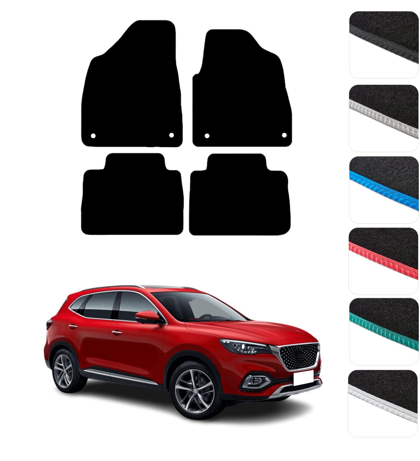 GCM - Car Floor Mats for MG HS Auto 2019 To 2023 Full Coverage Floor Protection - Anti Slip & Fit Car Mat with Clips Easy to Clean Car Carpet for All-Weather- Black Edging, Carpet