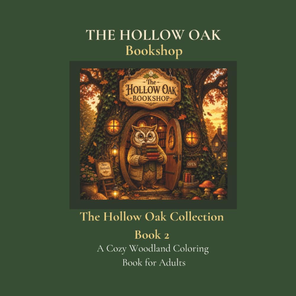 The Hollow Oak Bookshop: A Cozy Woodland Coloring Book for Adults — 50 Whimsical Scenes of Forest Creatures Reading, Restocking and Gathering in Their Enchanted Village Bookshop